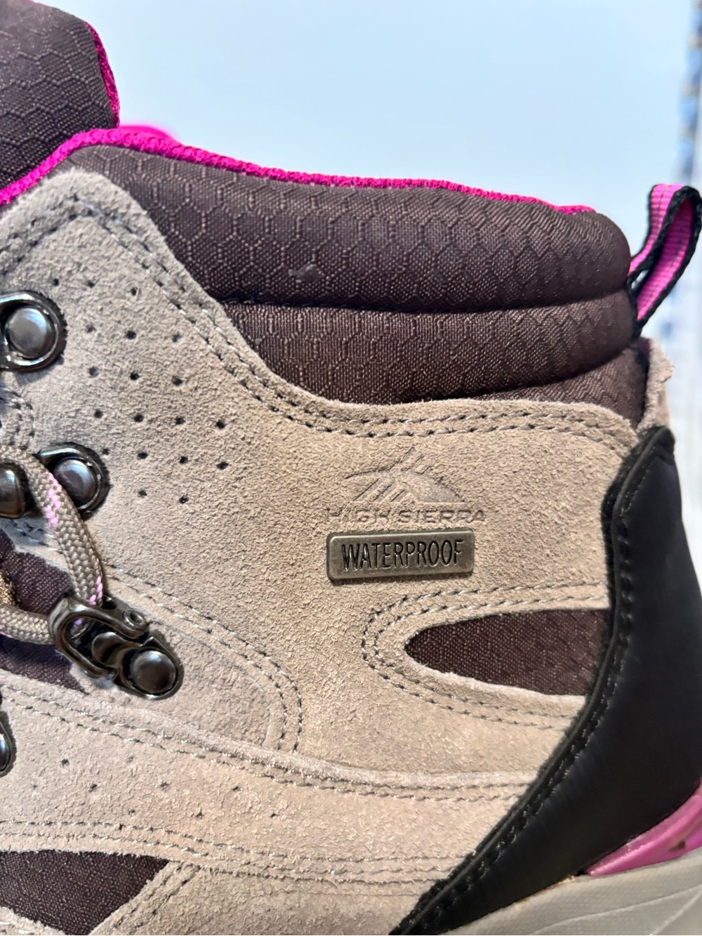 NEW High Sierra High Top Waterproof Hiking Boots - Taupe  Pink Accents Size 10 - Picture 3 of 7